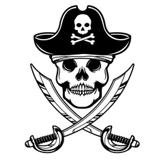 Pirate Skull | Dead Pirate | Crossed Sword Pirate | Sea Thief | Gold Hunter | Ocean Robber | Pirate | Dead Thief | Original Illustration | Vector and Clipart | Cutfile and Stencil
