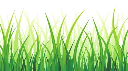Fototapeta premium Vibrant green grass seamless pattern on white background