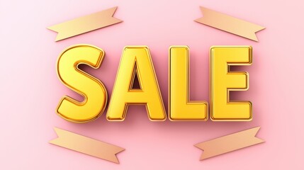 Bright and bold sale sign in gold on a soft pink background, perfect for promotional materials and advertising.