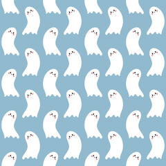 Cute ghost pattern blue background for Halloween themed design Flat Vector Hand drawn illustration.
