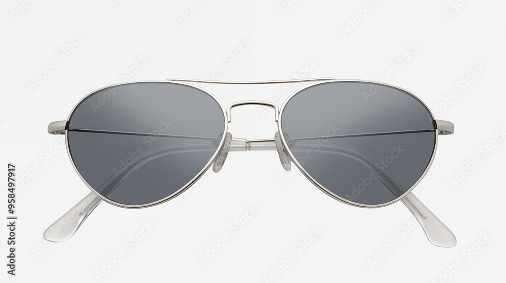 Wall mural Silver Aviator Sunglasses with Reflective Dark Lenses on White Background