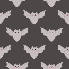 Cute bat pattern on dark background. Seamless Vector Hand Drawn Halloween Design.