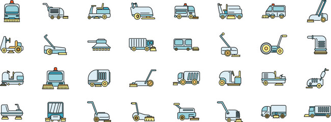 Fototapeta premium Diverse cleaning vehicles and equipment ensuring the impeccable state of urban environments