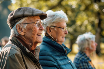 Senior Couples Enjoying Nature Walk in Autumn Park