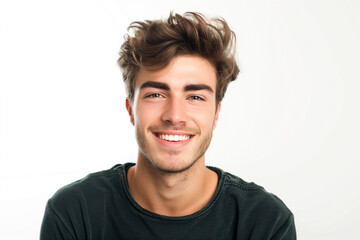 Obraz premium Portrait of happy smart and handsome young man on white background. Studio shot, copy space