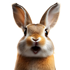 Fototapeta premium A Curious Rabbit Looking Directly at the Camera with Its Mouth Open on a Transparent Background