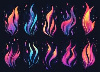 olorful vector illustration of flames on a black