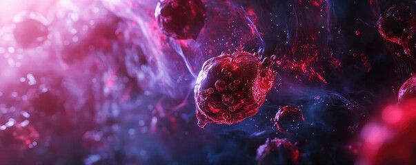 Abstract illustration of colorful cosmic elements with vibrant red and purple hues, representing the beauty of the universe.