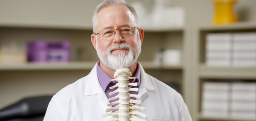 Physician explaining spinal issues using a detailed model, representing advanced knowledge in vertebral health