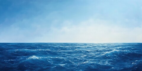 Fototapeta premium Oil painting depicting a vibrant blue sea capturing the essence of coastal beauty and serenity