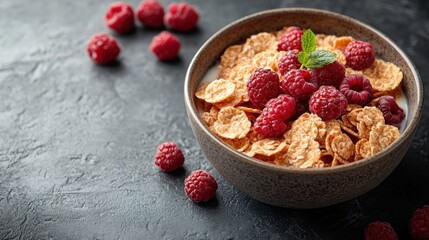 Delicious Bowl of Cereal with Raspberries