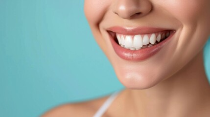 Obraz premium Beautiful female smile after teeth whitening procedure. Dental care. Dentistry concept