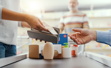 Cash payment at the supermarket