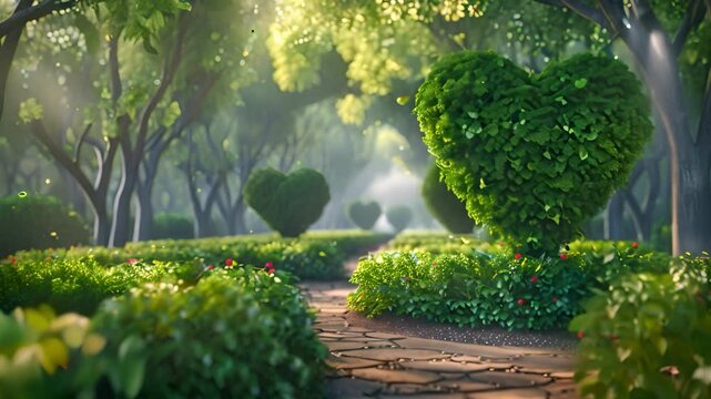 Heart-shaped green plants in the park