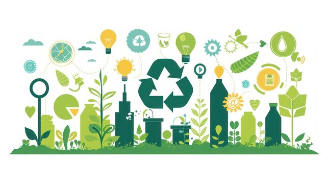Illustration of environmental consulting services with eco-friendly icons.