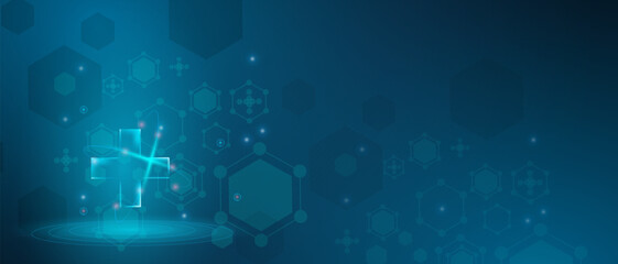 Medical technology or healthcare blue background. Digital innovation, lab and research. Vector illustration