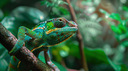 Obraz premium Close-up of Colorful Chameleon in Jungle.