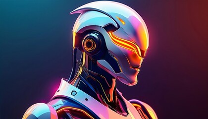 A minimalist vector portrait of a futuristic robot, featuring clean lines and bold, contrasting colors to highlight its advanced design.
