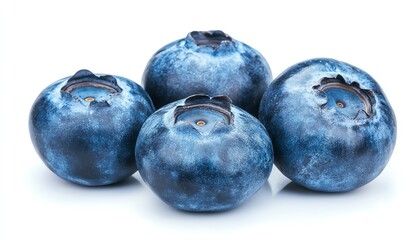 Obraz premium Four Blueberries on a White Background