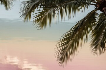 Fototapeta premium Stunning Reflection of Palm Fronds on Soft Pastel Background in Gentle Hues