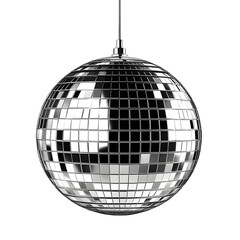 Fototapeta premium Silver Disco Ball Hanging with Mirrored Tiles on Transparent Background