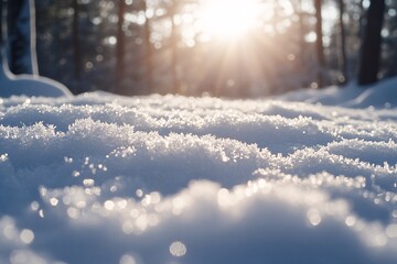 Winter Wonderland: Sunlight Glistening on Fresh Snow in Forest