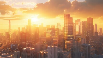 Fototapeta premium Lots of buildings, beautiful sky, sunshine.