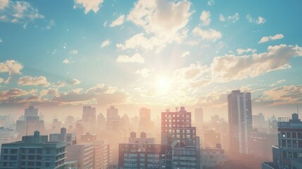Fototapeta premium Lots of buildings, beautiful sky, sunshine.