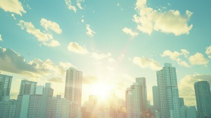 Fototapeta premium Lots of buildings, beautiful sky, sunshine.