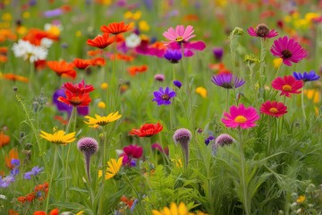 Vibrant Wildflower Meadow Closeup Captivating Colorful Scenic Beauty