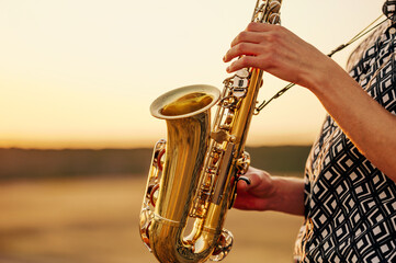 A talented musician plays the saxophone at sunset, expressing creativity in a serene and inspiring...