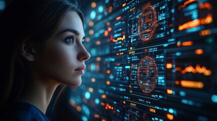 Blockchain healthcare visualized through a futuristic digital interface displaying patient data secure transactions and health analytics