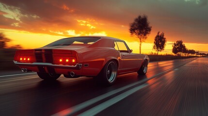 Obraz premium Classic Car Sunset Drive