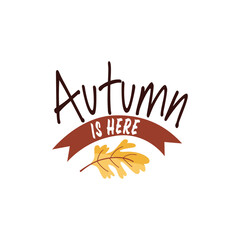 Autumn vibes. Seasonal square template with motivation quote and chestnut leaf in minimalist style. Hand drawn lettering. Autumn design for banners, posters, cards, invitations. Vector illustration.