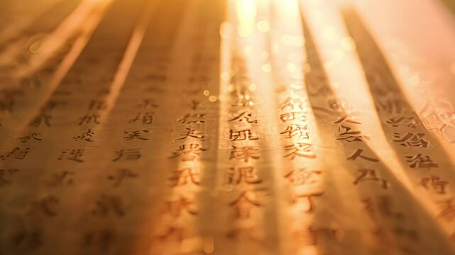 Calligraphy stele rubble in golden sunlight