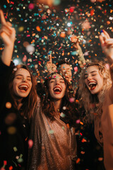 young adult friends on new year party with confetti