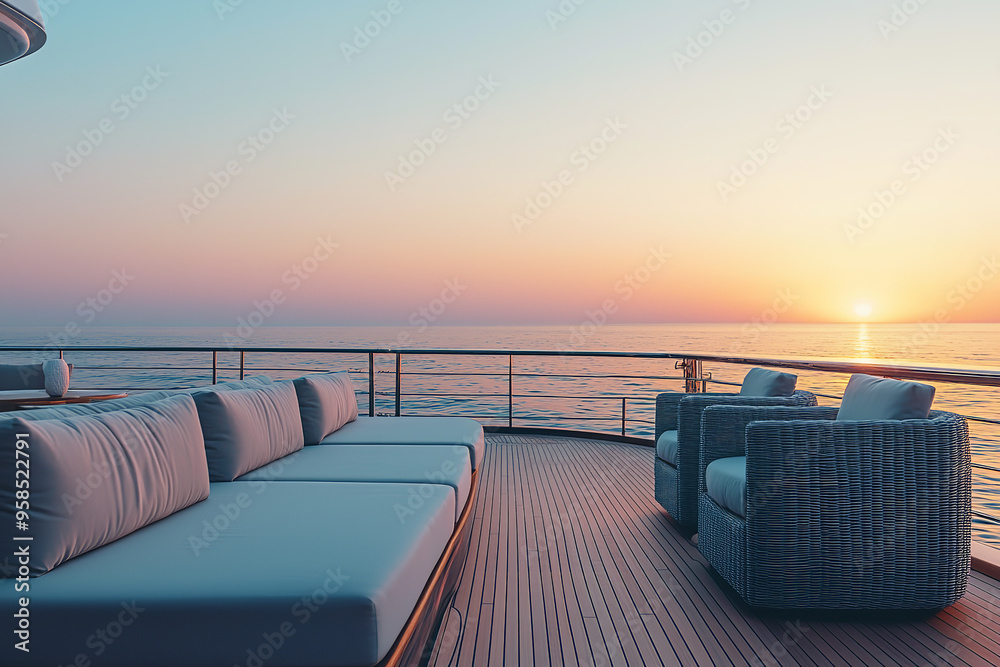 Canvas Prints Sunset View from an Exclusive Luxury Yacht with Modern Design  