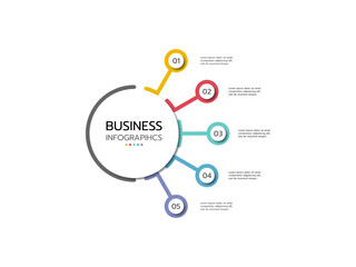Infographic template concept circular with 5 stage, options or elements. Minimal infographic design template.