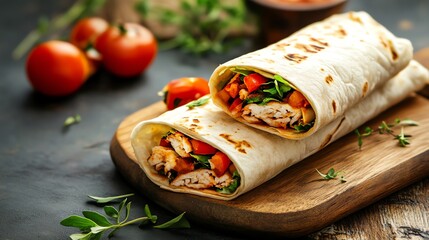 Grilled Chicken Burrito with Tomatoes, Lettuce, and Herbs
