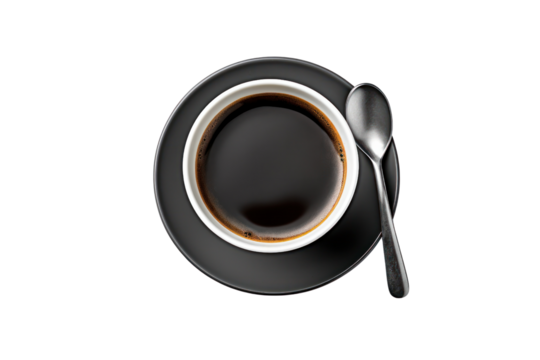 Top view of a steaming espresso coffee isolated on white background