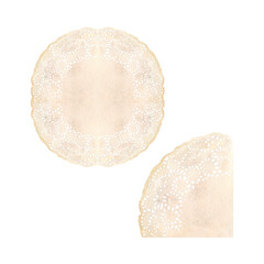 Beige watercolor lace, knitted napkin on a white background. Watercolor illustration, clipart. Romance, wedding, holiday, birthday. Template for scrapbooking, textiles, printed products
