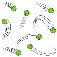 Set of tennis balls with motion lines illustration.