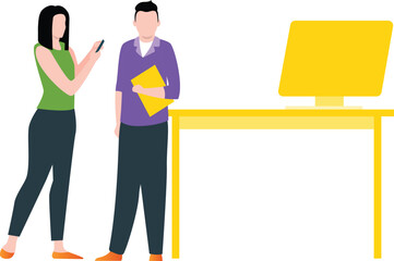 The boy and the girl are standing at the work table.