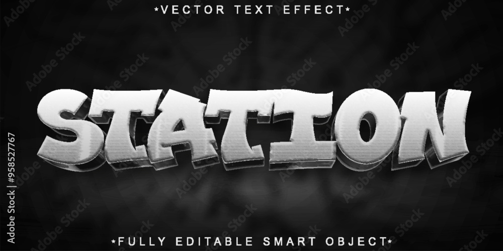 Poster station vector fully editable smart object text effect