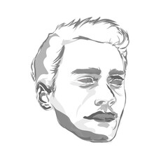 black abstract line sketch drawing of a man's face on a white background