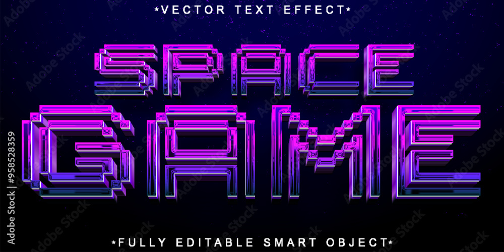 Poster space game cartoon orange space game space game vector fully editable smart object text effect