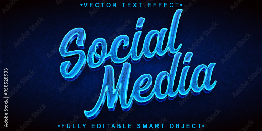 Poster blue social media vector fully editable smart object text effect