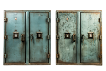 Industrial storage lockers with a rugged appearance, isolated on white background