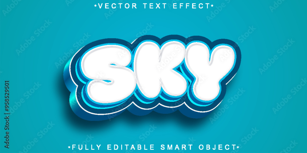 Poster cartoon azure sky vector fully editable smart object text effect