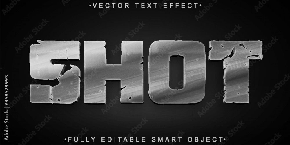Poster silver shot broken vector fully editable smart object text effect